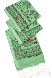 Green Warli Print Bengal Cotton Saree 10075307