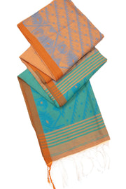 Orange Bengal Handwoven Jamdani Style Cotton Saree 10075331