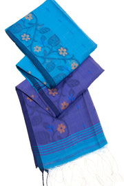 Blue Bengal Handwoven Jamdani Style Cotton Saree 10075347
