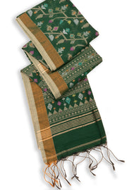 Green Bengal Handwoven Jamdani Style Cotton Saree 10075354