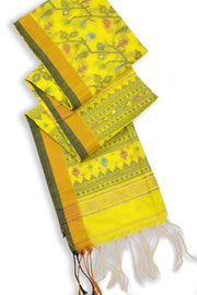 Yellow Bengal Handwoven Jamdani Style Cotton Saree 10075355