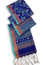 Blue Bengal Handwoven Jamdani Style Cotton Saree 10075357