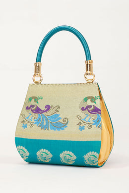 Blue Handcrafted Paithani Potli Bag 10065431