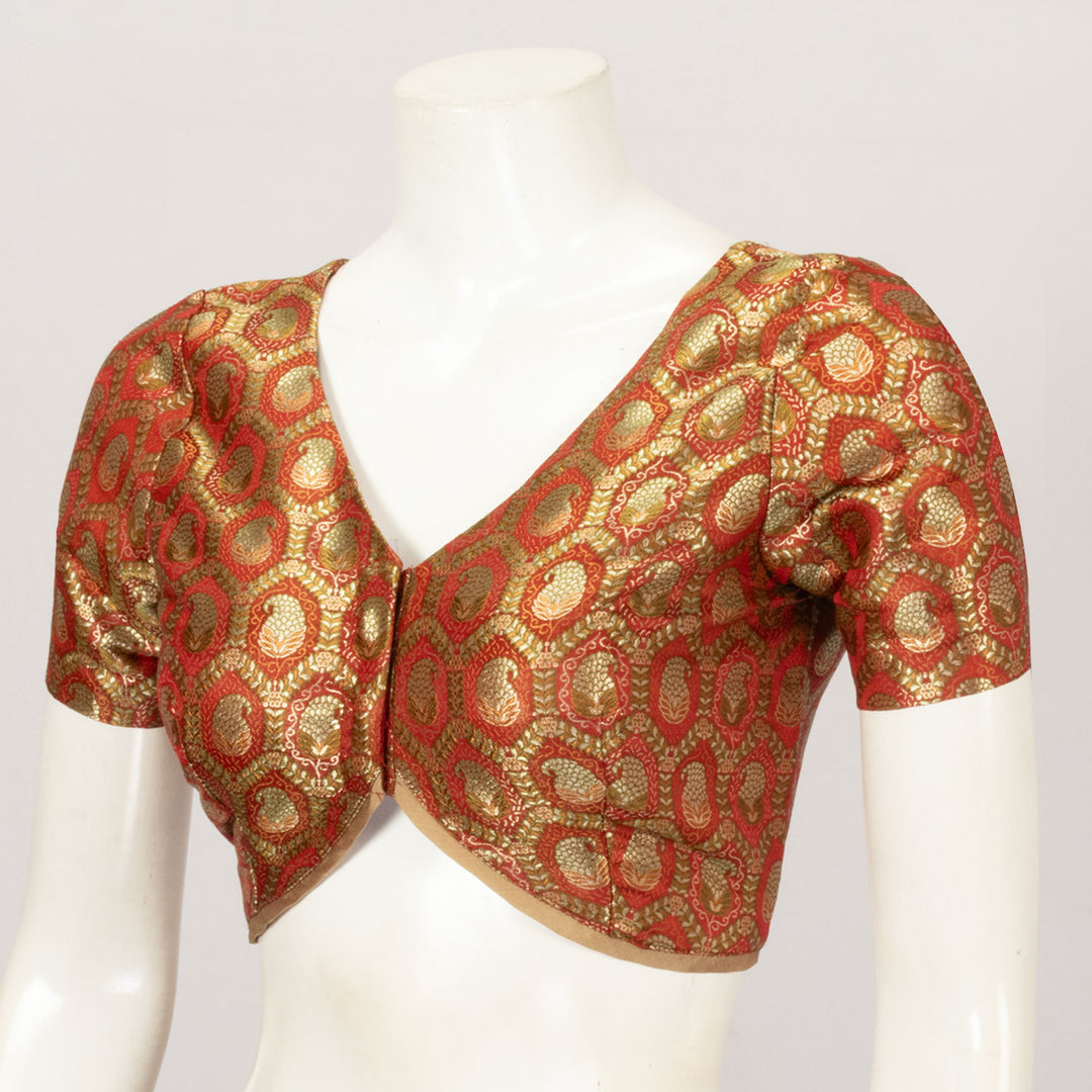 Red Handcrafted Brocade Banarasi Silk Blouse - Avishya