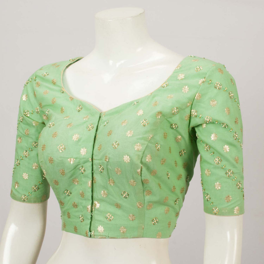 Green Embroidered Banarasi Silk Cotton Blouse - Avishya
