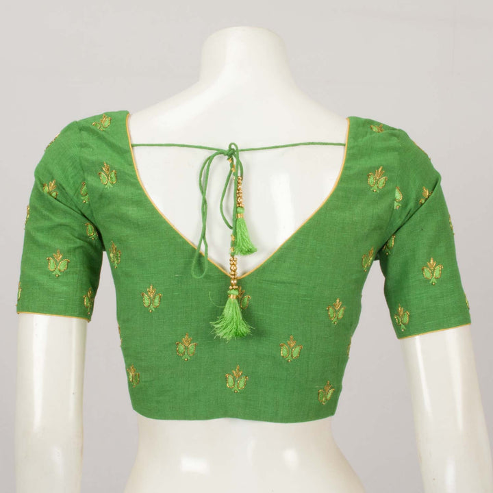 Green Aari Embroidered Silk Cotton Blouse  - Avishya