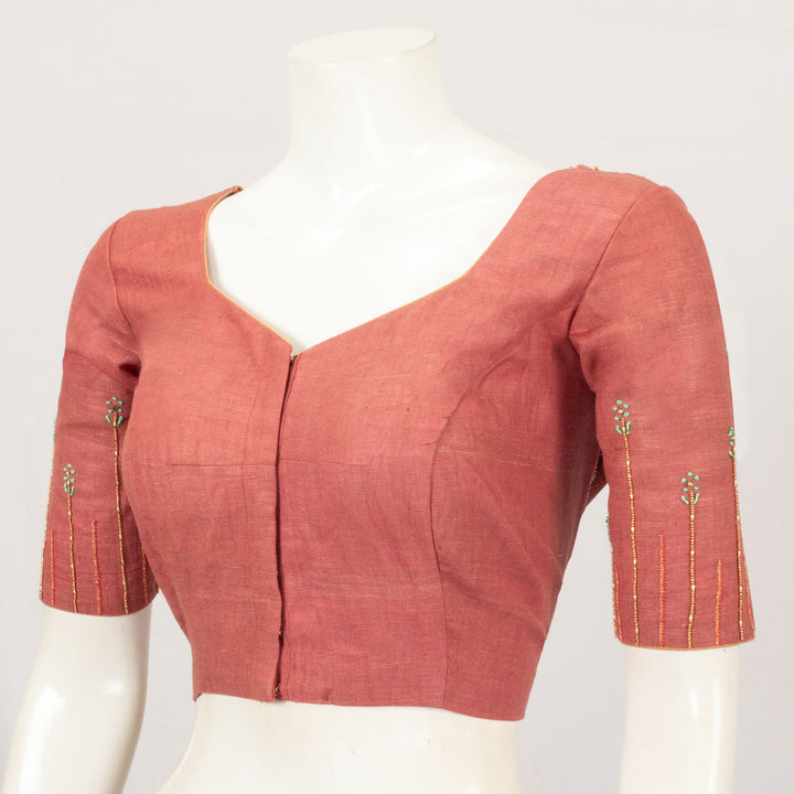 Maroon Hand Embroidered Silk Cotton Blouse - Avishya