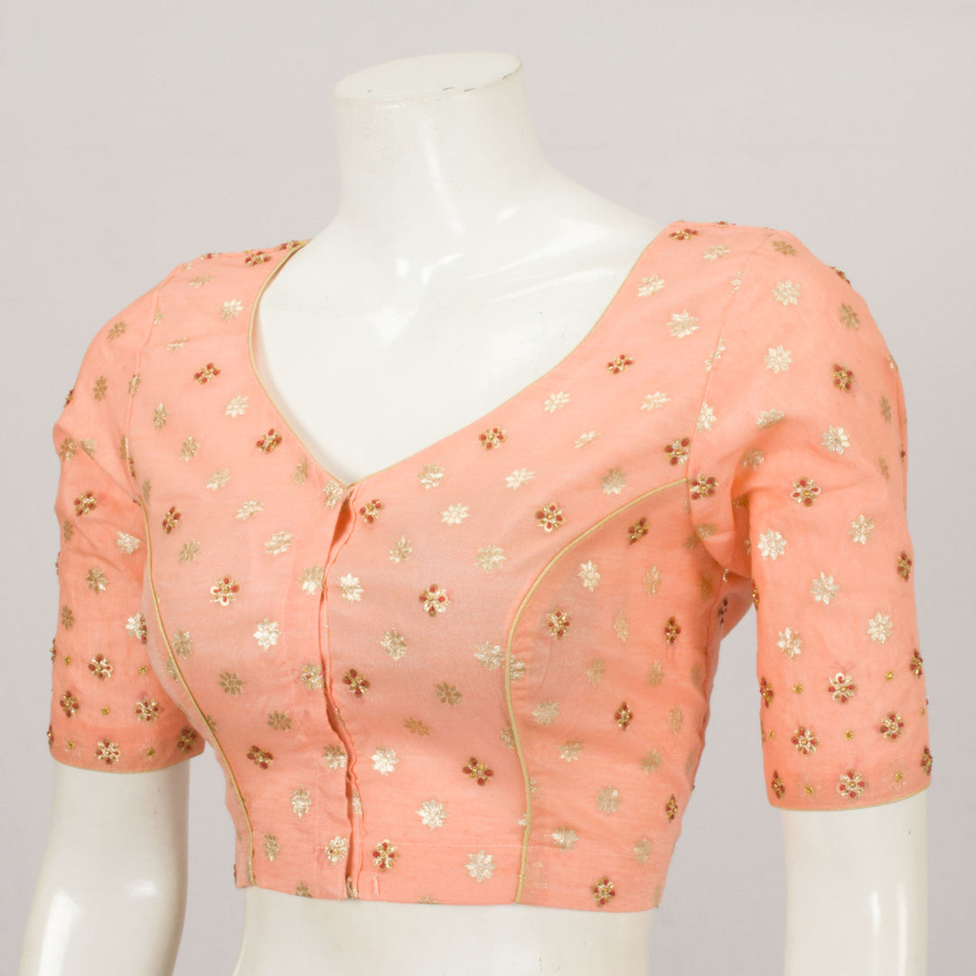 Peach Hand Embroidered Silk Cotton Blouse - Avishya