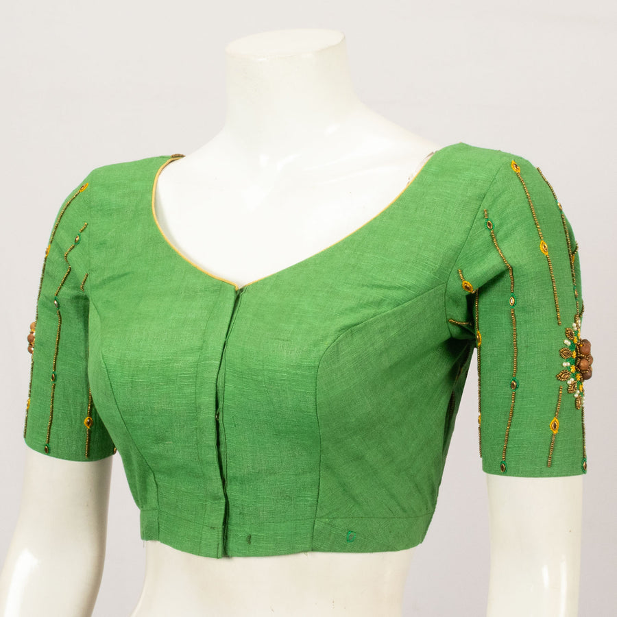 Green Embroidered Tussar Silk Blouse - Avishya
