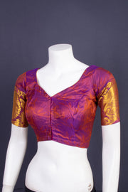Royal Berry Purple Kanjivaram Silk Blouse With Leaf Design and Paisley Border 10076652