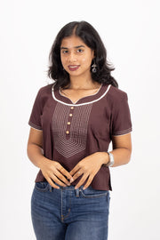 Burgundy Shawl Neck Cotton Crop Top 10068087