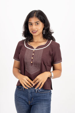 Burgundy Shawl Neck Cotton Crop Top 10068087