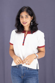 White Boat Neck Cotton Crop Top 10068091