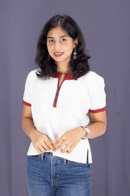 White Boat Neck Cotton Crop Top 10068091