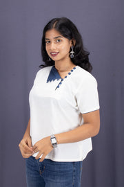 White Boat Neck Cotton Crop Top 10068092
