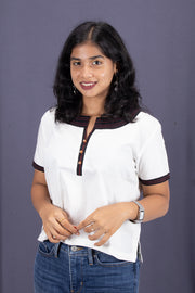 White Boat Neck Cotton Crop Top 10068095