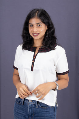 White Boat Neck Cotton Crop Top 10068095