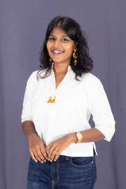 White Shawl Neck Cotton Crop Top 10068098