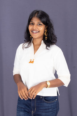 White Shawl Neck Cotton Crop Top 10068098