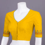 Yellow Kantha Embroidered Cotton Blouse 10068985 - Avishya
