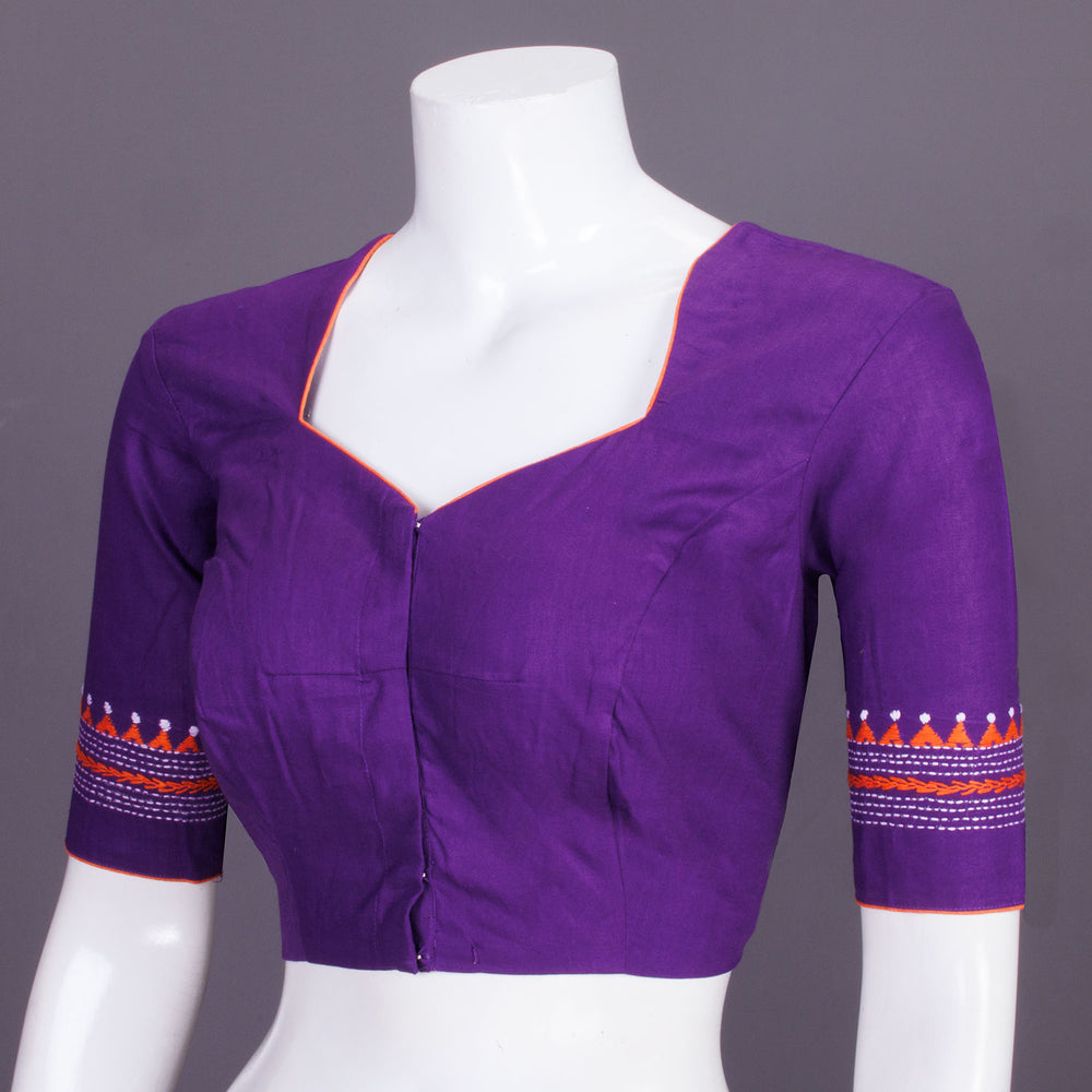 Purple Kantha Embroidered Cotton Blouse 10069551 - Avishya