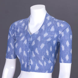 Blue Handcrafted Ikat Cotton Blouse 10069575 - Avishya