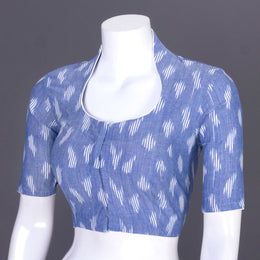 Blue Handcrafted Ikat Cotton Blouse 10069576 - Avishya