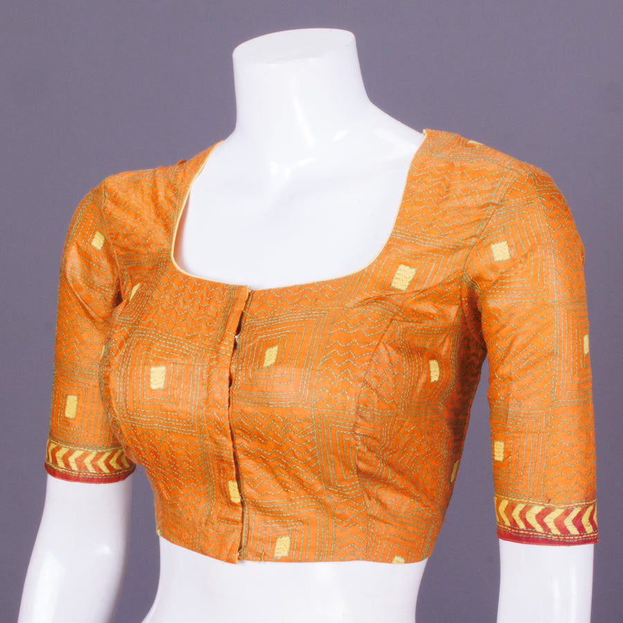 Brown Kantha Embroidered Tussar Blouse 10069585 - Avishya