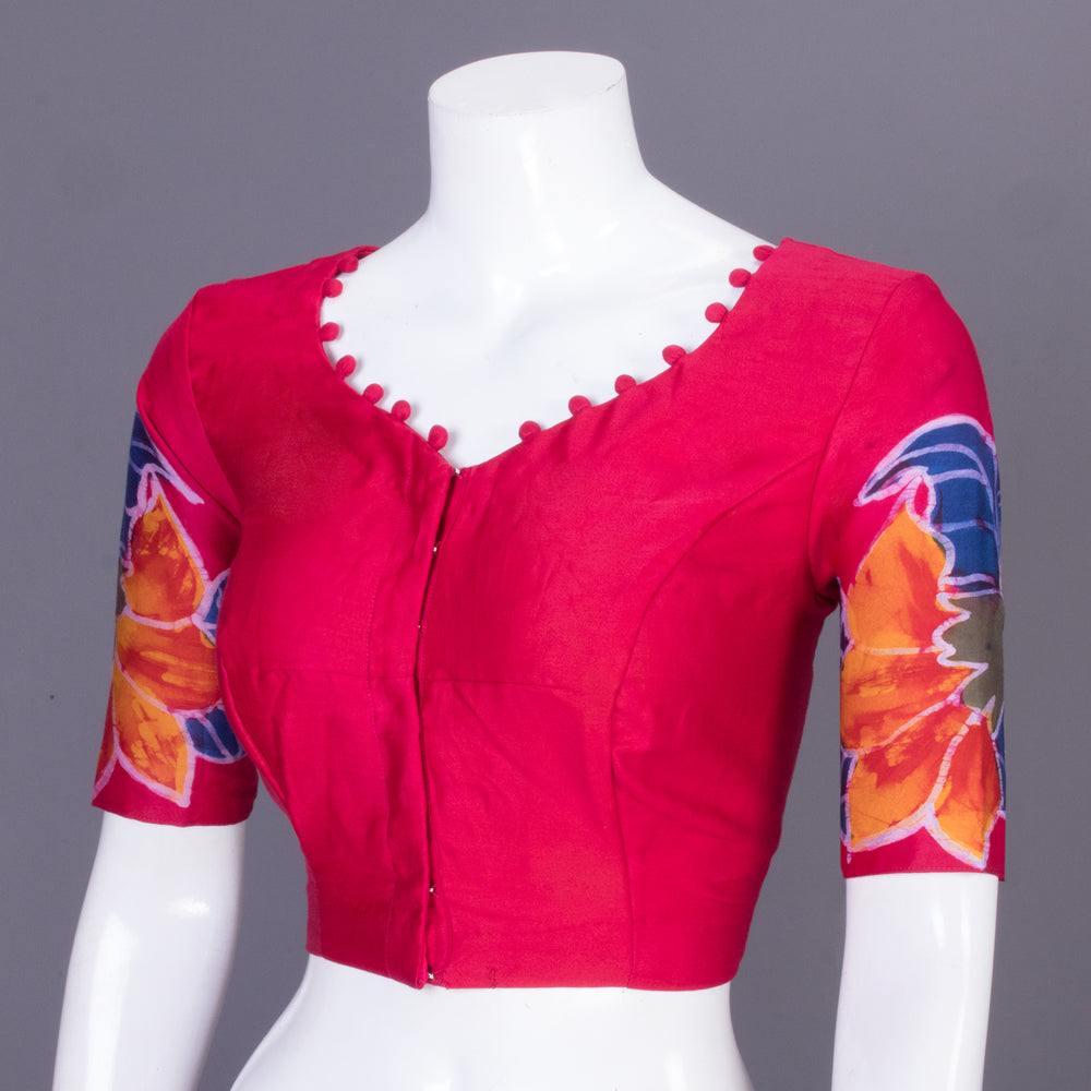 Red Batik Handpainted Cotton Blouse 10070213 - Avishya