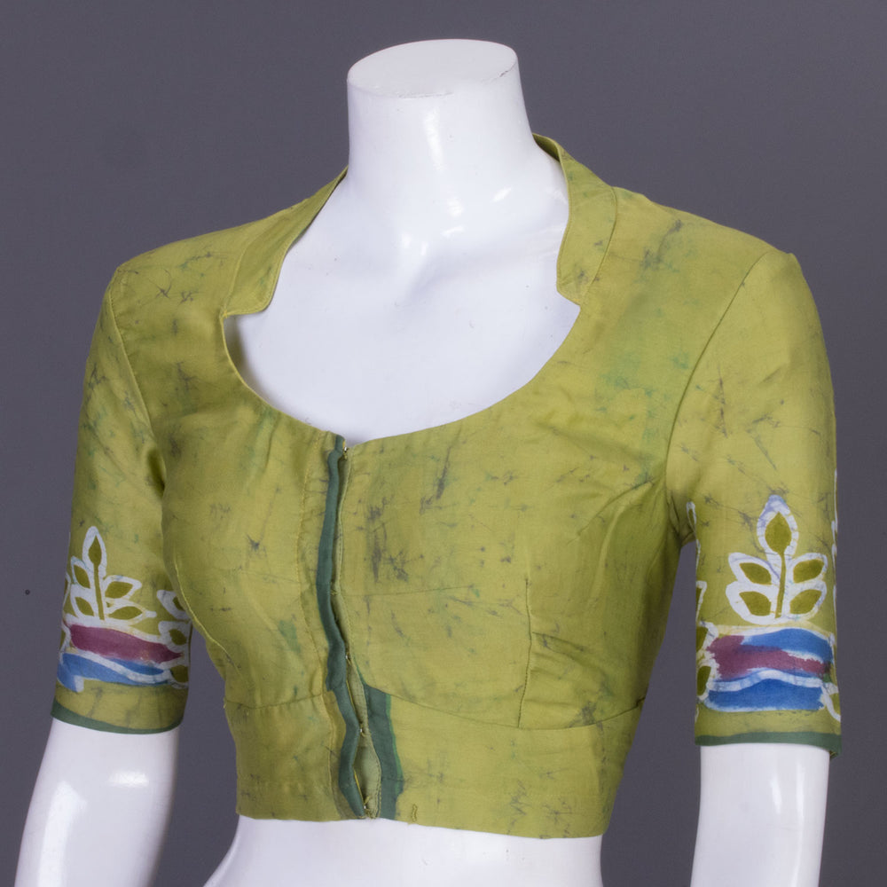 Moss Green Batik Handpainted Cotton Blouse 10070221 - Avishya