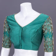 Teal Green Aari Embroidered Tussar Silk Blouse 10077720
