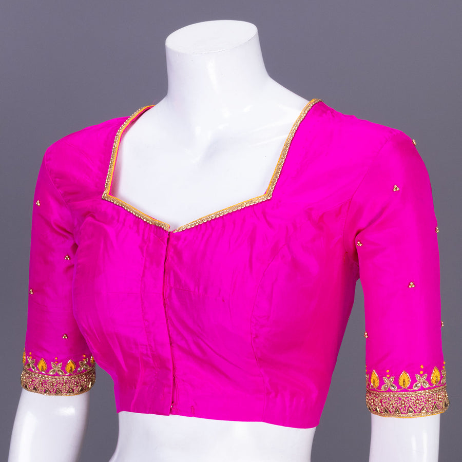 Pink Aari Embroidered Tussar Silk Blouse