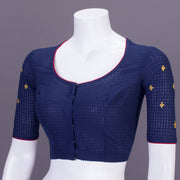 Navy Blue Slub Cotton Hand Embroidered Blouse