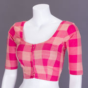 Pink Checked Andhra Cotton Blouse 10070816