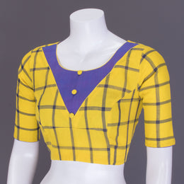 Yellow Checked Andhra Cotton Blouse 10070817
