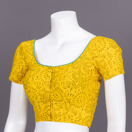 Yellow Kutchi Hand Block Printed Cotton Blouse 10072453