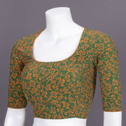 Green Kutchi Hand Block Printed Cotton Blouse 10072454