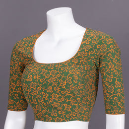 Green Kutchi Hand Block Printed Cotton Blouse 10072454