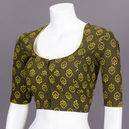 Green  Kutchi Hand Block Printed Cotton Blouse 10072457