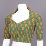 Green Kutchi Hand Block Printed Cotton Blouse 10072458