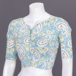 Blue Hand block printed Cotton Blouse 10072516