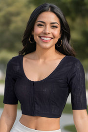 Black Handcrafted Cotton Solid Blouse 10073205