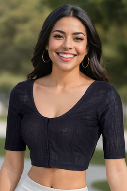 Black Handcrafted Cotton Solid Blouse 10073205