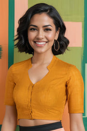 Yellow Handcrafted Cotton Solid Blouse 10073206