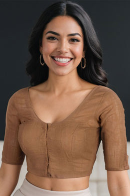 Brown Handcrafted Cotton Solid Blouse 10073208