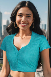 Blue Handcrafted Cotton Solid Blouse 10073223