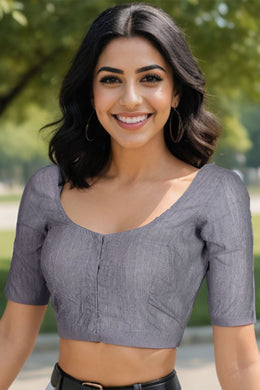 Grey Handcrafted Cotton Solid Blouse 10073227