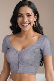 Grey Handcrafted Cotton Solid Blouse 10073232