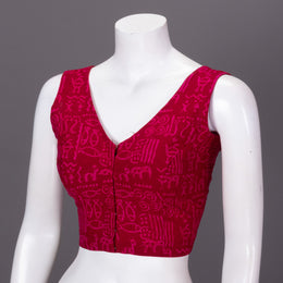 Red Kutchi Hand Block Printed Cotton Blouse 10073261