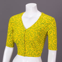 Yellow Kutchi Hand Block Printed Cotton Blouse 10073266